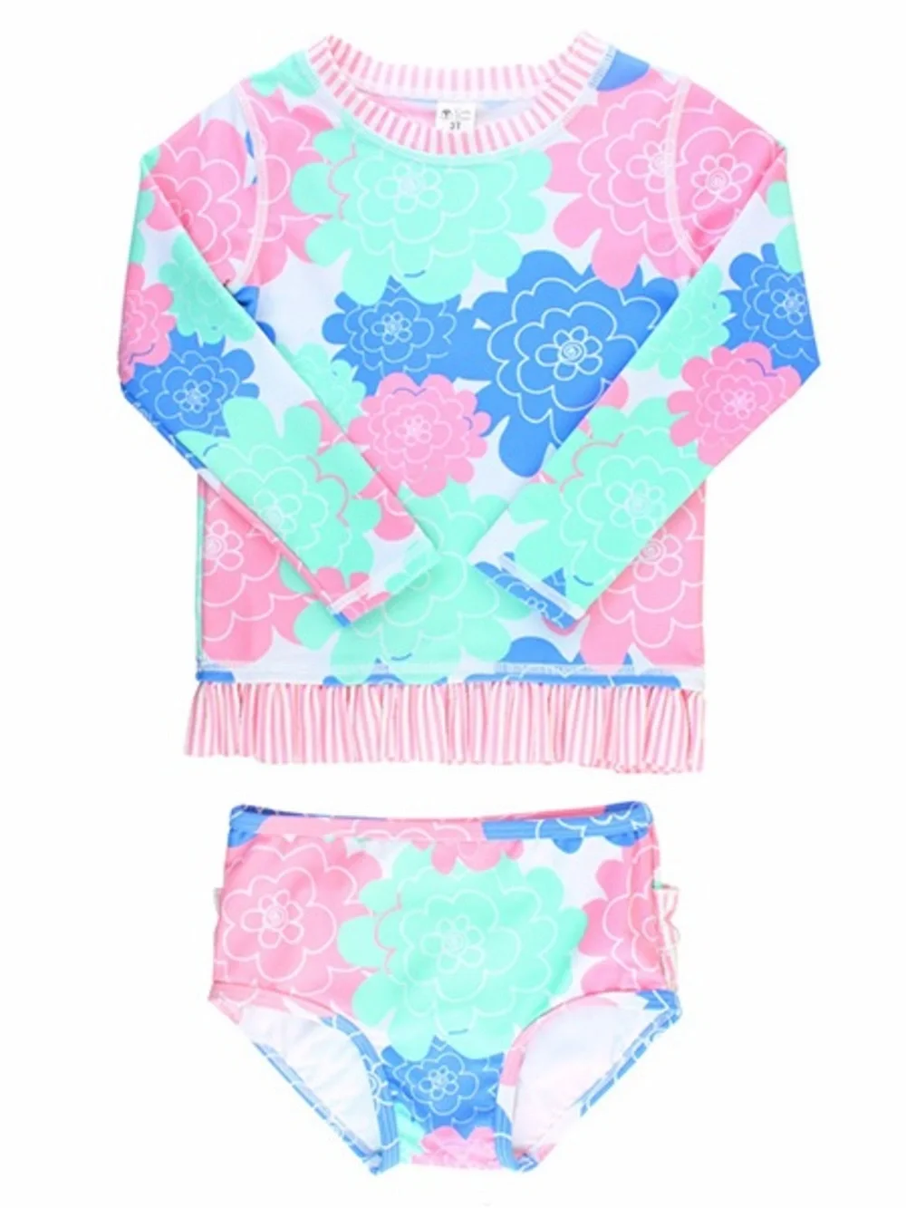 Ruffle Butts Girls Rash Guar 8T White Pink Blue Lavender Floral Long Sleeve Set